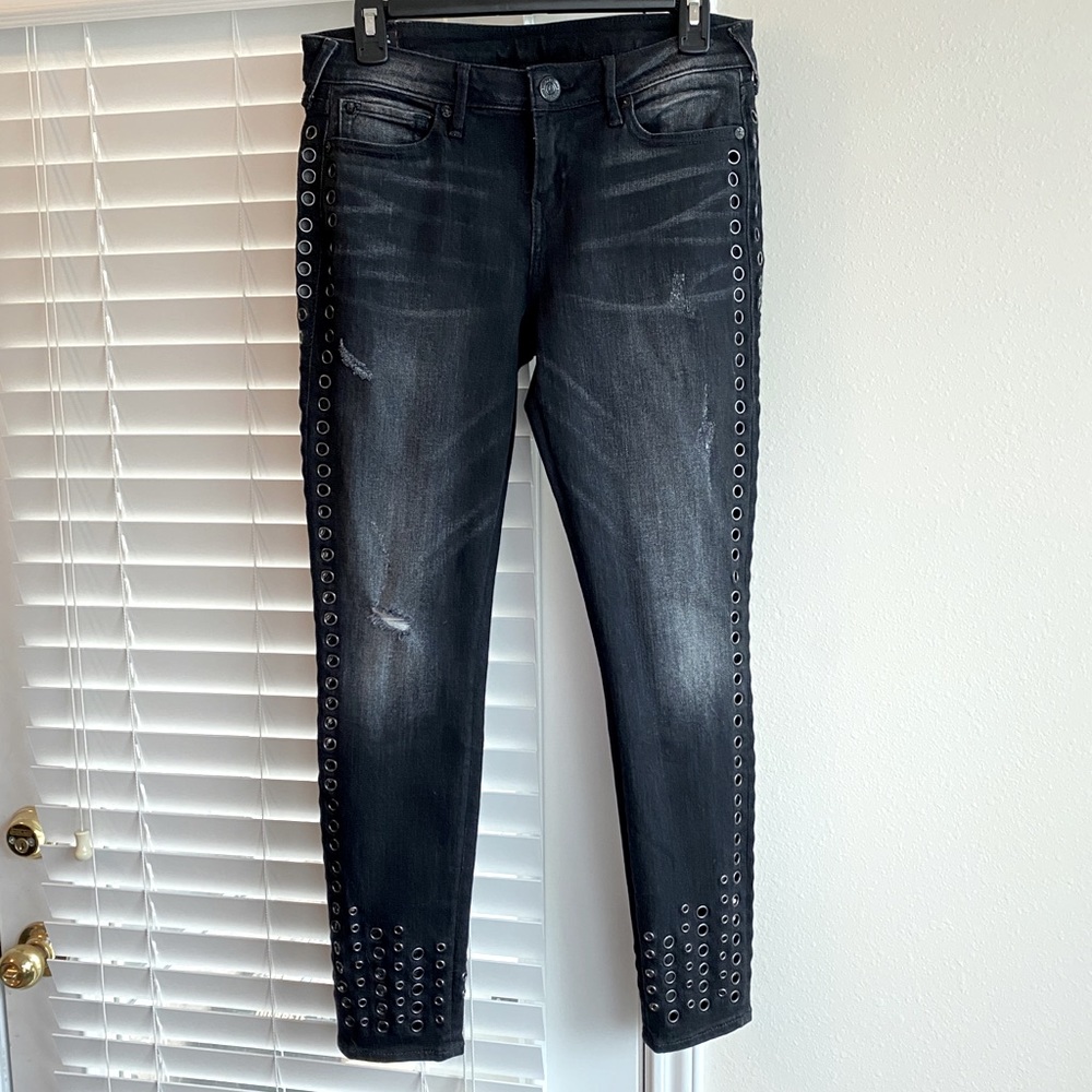 True Religion Distressed Jeans with Grommet Detail
